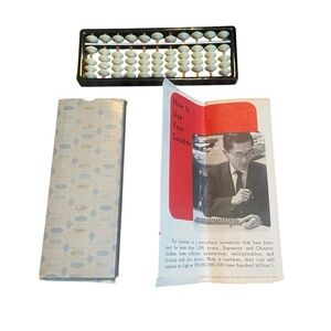 Vtg Japanese Soroban Abacus Bead Math Calculator w/ Box & Instructions 11 Rows